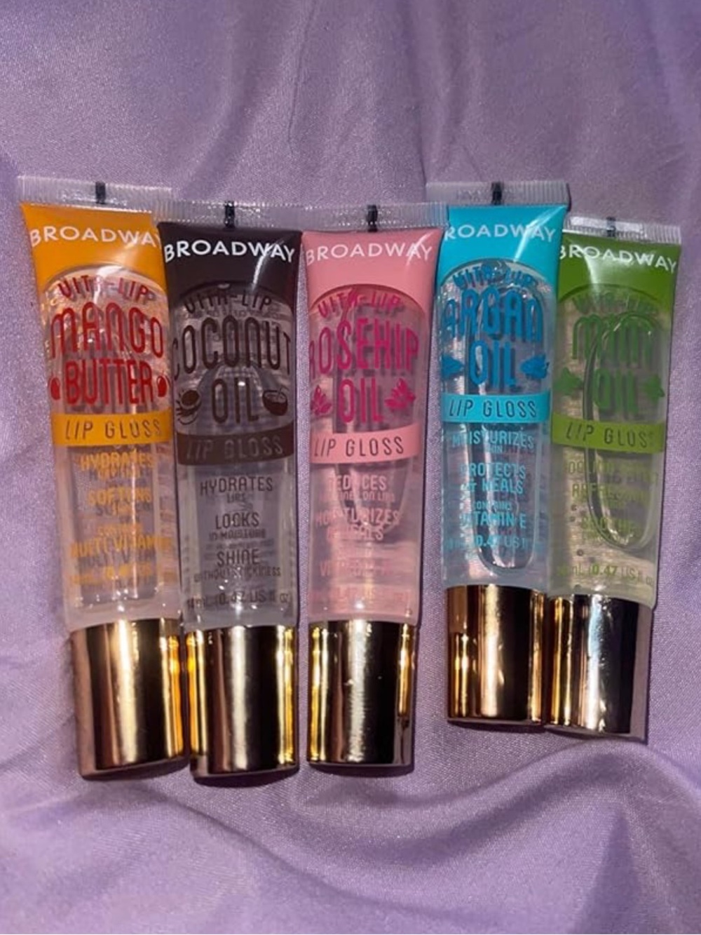 Clear Lip Gloss (5 Pack Mint, Rosehip, Coconut, Argan Oil, Mango Butter)